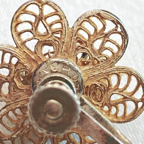 Mexico Sterling Earrings Vintage Flower Filagree Screw Back - Picture 9 of 11